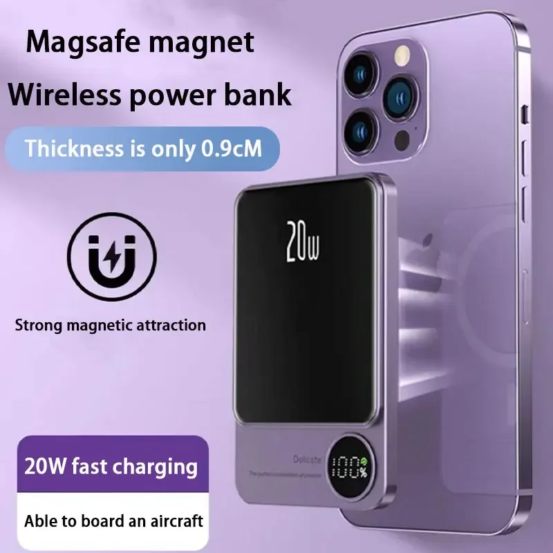 

50000mAh Macsafe Magnetic Power Bank PD20W 15W Wireless Fast Charger External Auxiliary Battery Pack For Magsafe iPhone 15 14 13