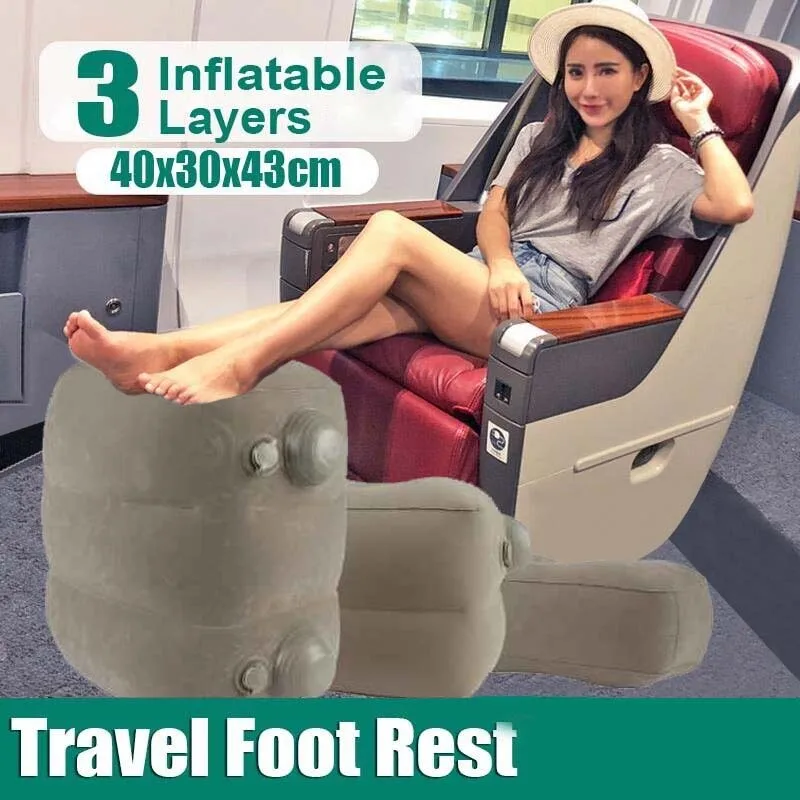 

Travel Foot Rest Airplane Press Inflatable Pillow 3 Tiers Adjustable Height Bed Leg Cushion Traveling Car Office Home Gray