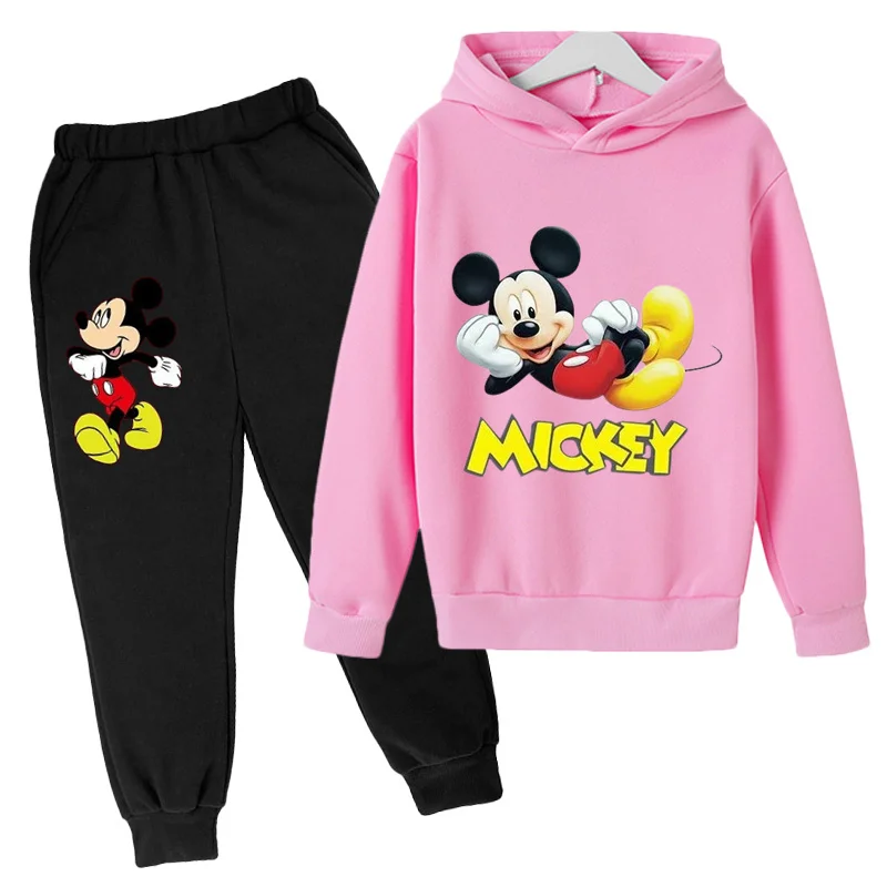 Kids Spring and Autumn Hoodies 3-12 Year Old Boys and Girls Hoodie Set 2D Printed Mickey Casual Fashion Two Piece Set Top+pants