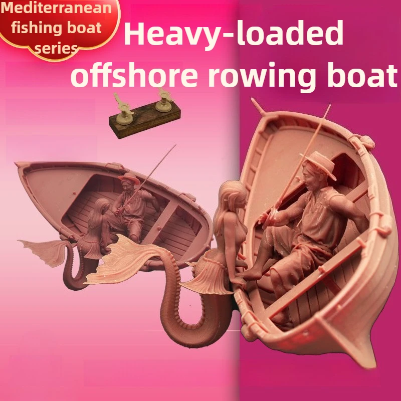 

Mediterranean Fishing Boat Model Kit 3D Printed Resin Heavy-Duty Offshore Rowing Ship Assembly Model with Mermaid and Fisherman
