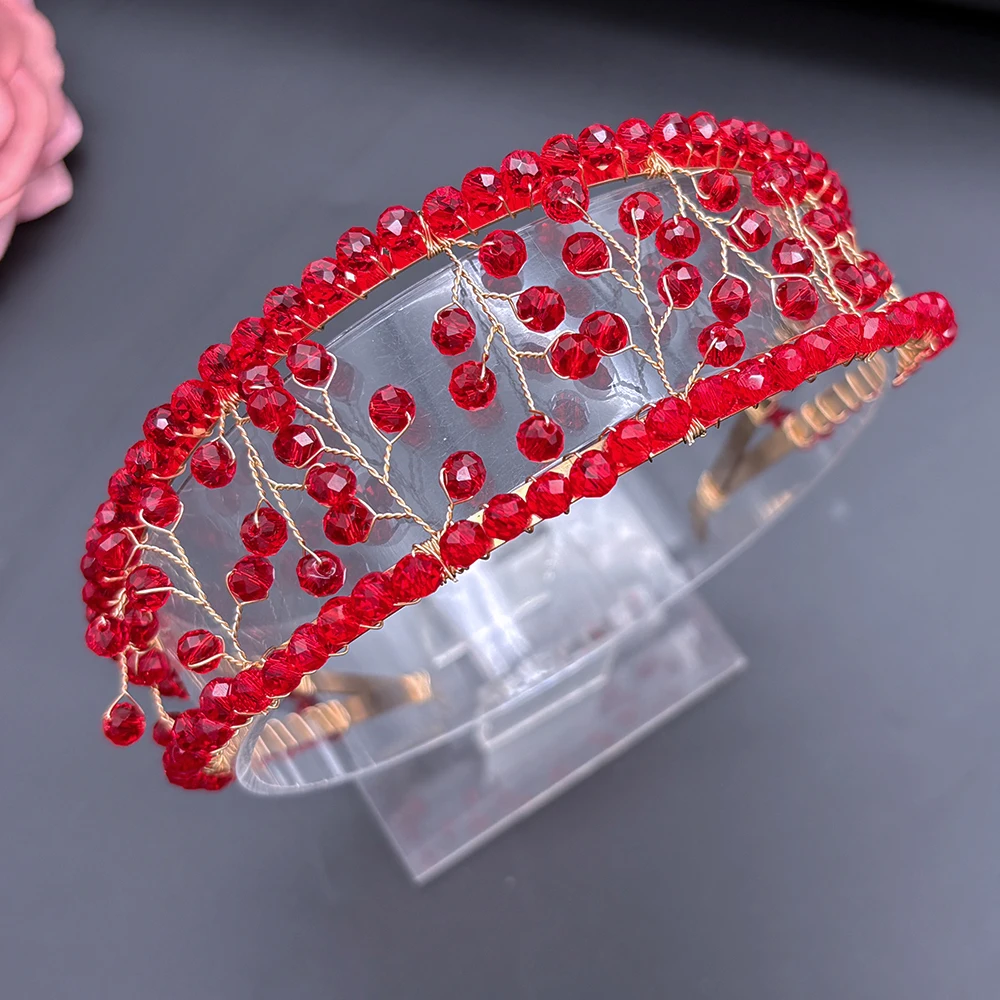 DZ299 الأميرة تاج الأحمر كريستال الزفاف تيارا الشمبانيا الفتيات إكسسوارات الشعر الفضة الزفاف عقال عيد ميلاد رئيس هوب هدية