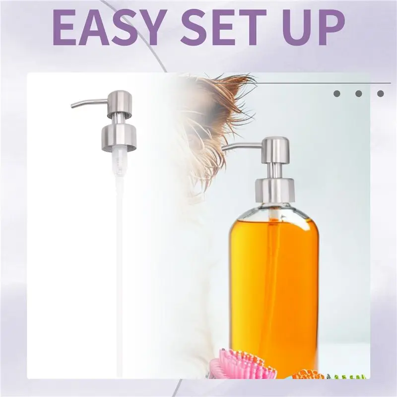 ABAH-6Pcs Stainless Steel Liquid Soap Dispenser Pump Replacement With Thread For Standard 28/400 Neck Size Nozzle & Tube