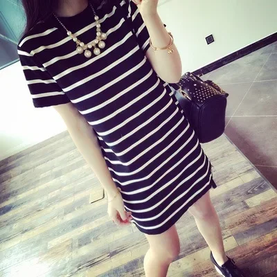 Summer Korean Version Striped Women's Short-sleeved T-shirt Women's Dress Women's Clothing