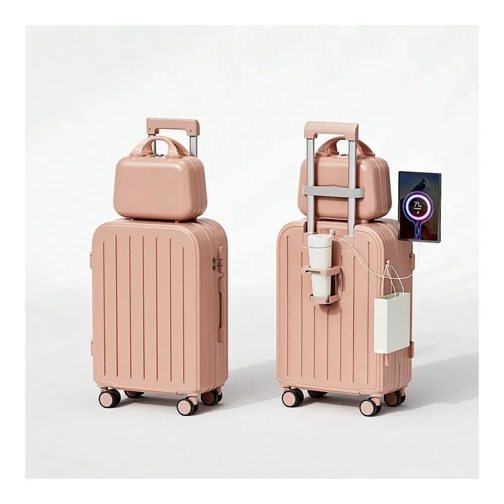 

Набор из 2 минималистичных однотонных чемоданов, жесткий чемодан на колесиках с молнией, квадратная маленькая косметичка и сумка на колесиках для путешествий