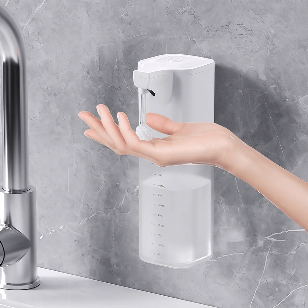 موزع الصابون الأوتوماتيكي بمستشعر الأشعة تحت الحمراء بسعة 550 مل، موزع رغوة ذكي، تصميم بدون تلامس، شحن USB