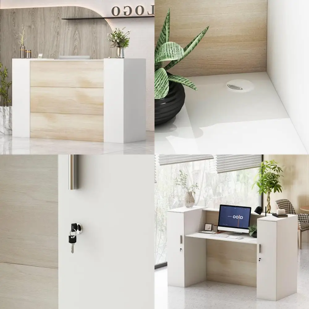 Large Salon Reception Desk by AIEGLE with Counter, Private Lockable Storage, and Adjustable Shelves