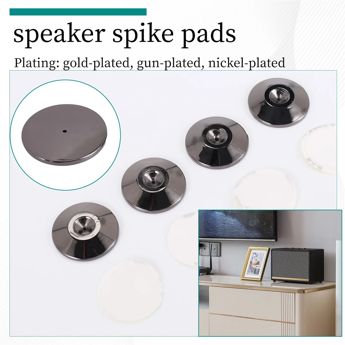 SMIEA 4 ชิ้นลําโพงทองแดงบริสุทธิ์ Spikes แผ่น HiFi ลําโพงกล่องแยกขาตั้งฟุตฐานกรวยรองเท้า Pad (สีดํา)