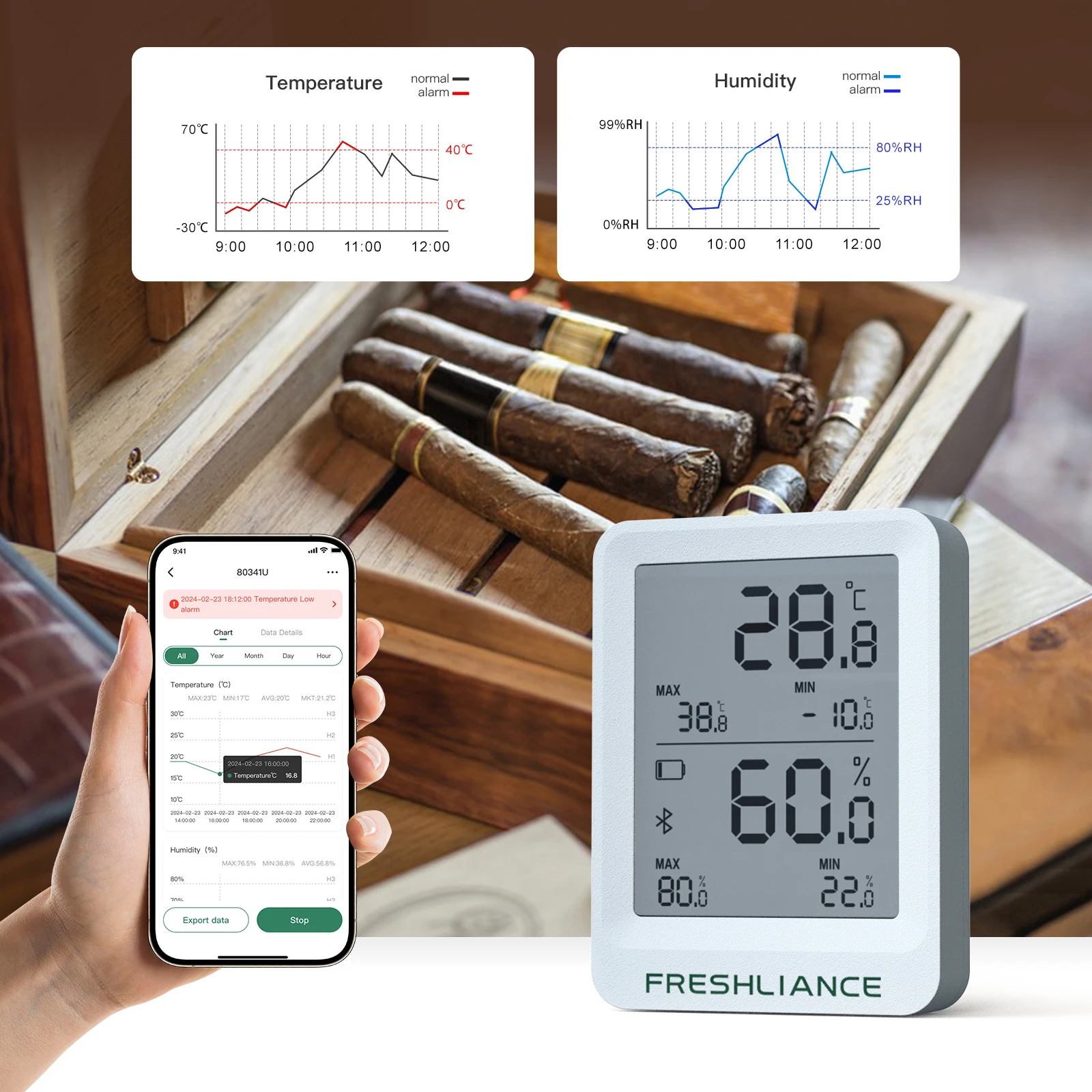 3 SZT. IBeacon Bluetooth 5.2 Rejestrator Temperatury i Wilgotności Bluetooth w Czasie Rzeczywistym z Aplikacją Darmową dla IOS i Androida