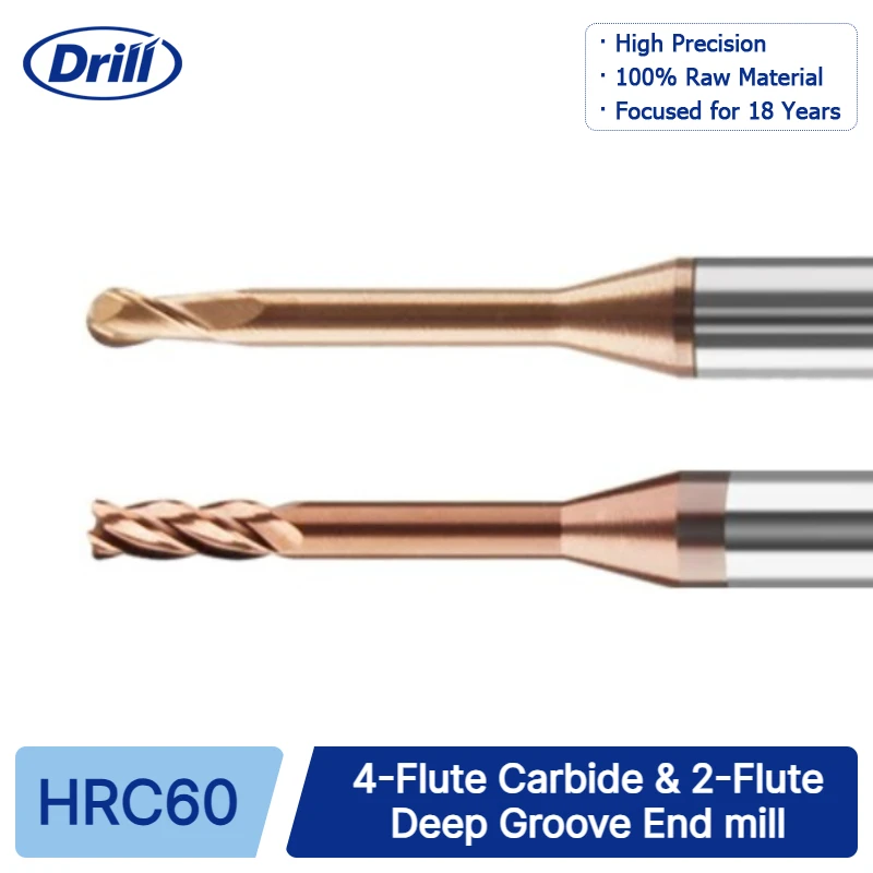 Fresa CNC de carburo HRC60 de 4 filos y fresa de ranura profunda de 2 filos con punta de bola de tungsteno, Fresa, Cortador de fresado