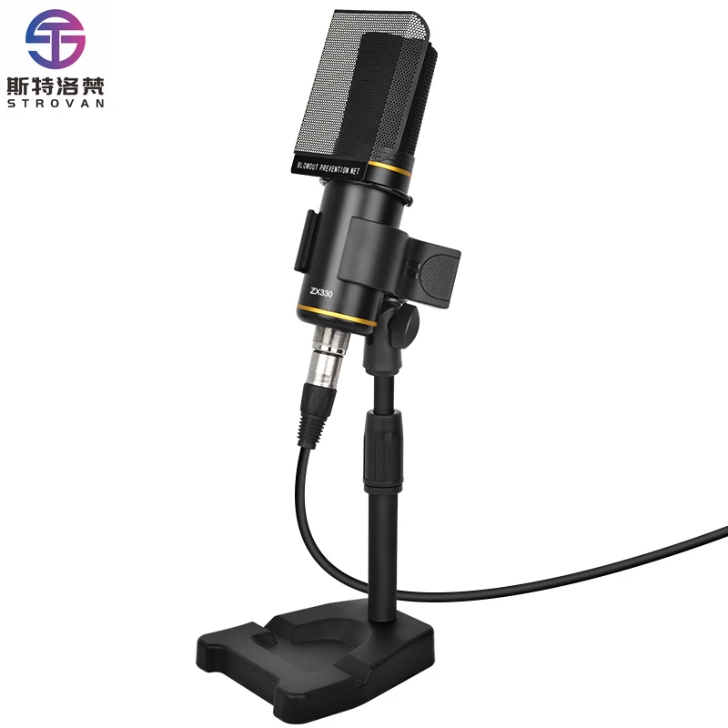 Microfone XLR Profissional para Podcast Microfone Condensador Cardioide para Estúdio Kit de Microfone XLR para Gravação e Podcasting Suporte de Mesa