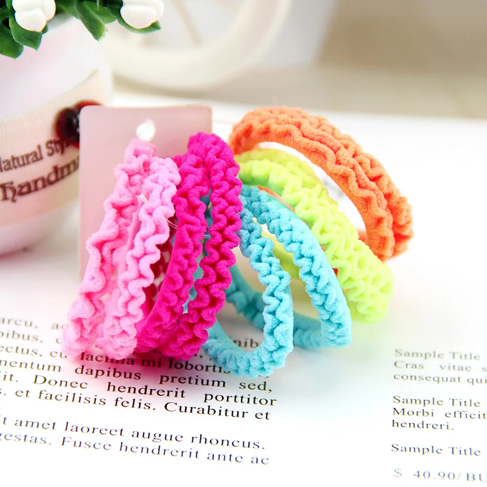 Children's Candy Color Double Skirt Rubber Bands Pack of 10 High Elasticity Lace Headbands