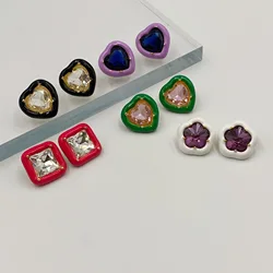 New Enamel Glazed Love Peach Heart Instagram Style Zircon Candy Color Light Luxury Style Charm Internet Red Earrings Wholesale