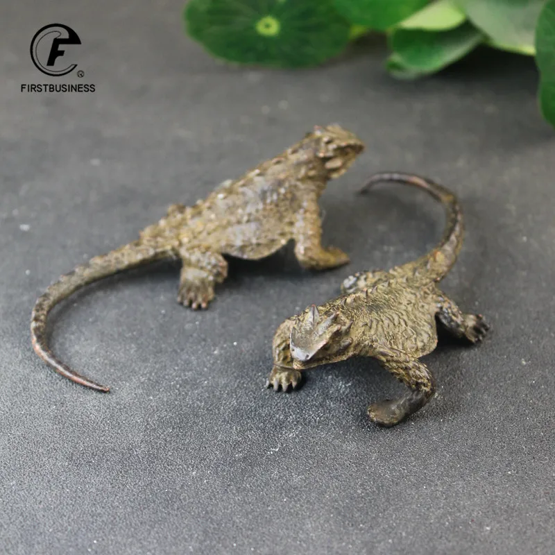 Estatua de lagarto de cobre puro, escultura de Animal sólido, adorno de escritorio, Bronce Antiguo, accesorios de decoración para el hogar, colección de Artesanías