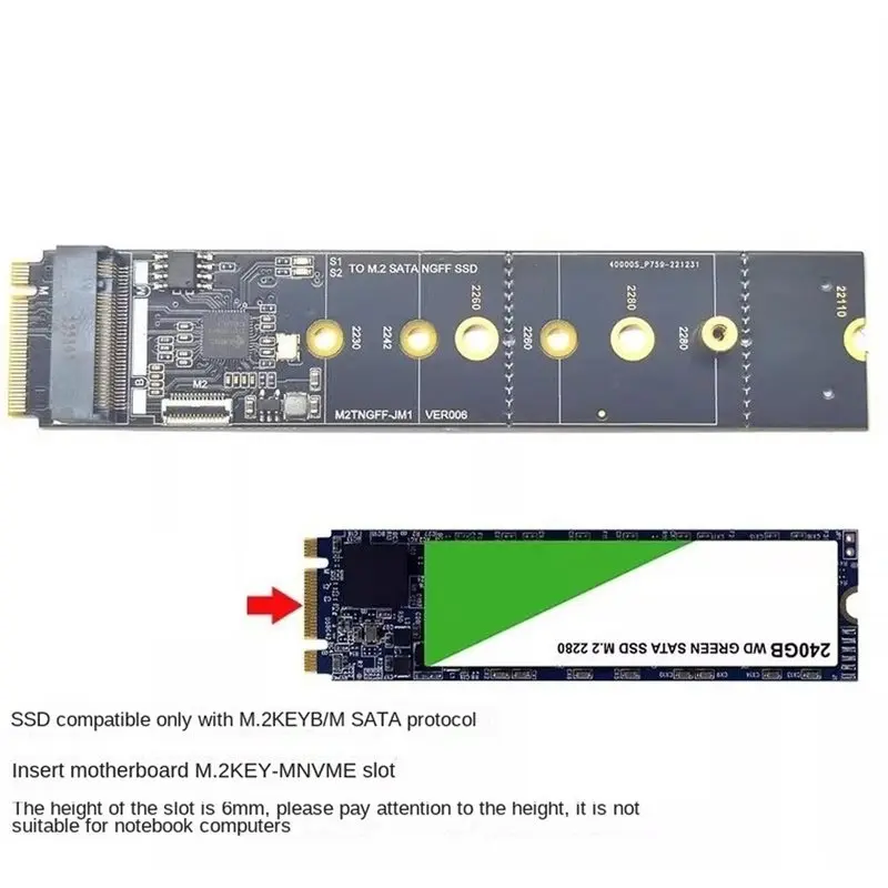 A53M-JMB582 Chip M. 2 NVME To M. 2 SATA SSD Adapter M Key To B+ M Key M2 Adapter Card For 2230 2242 2260 2280 M. 2 SATA SSD