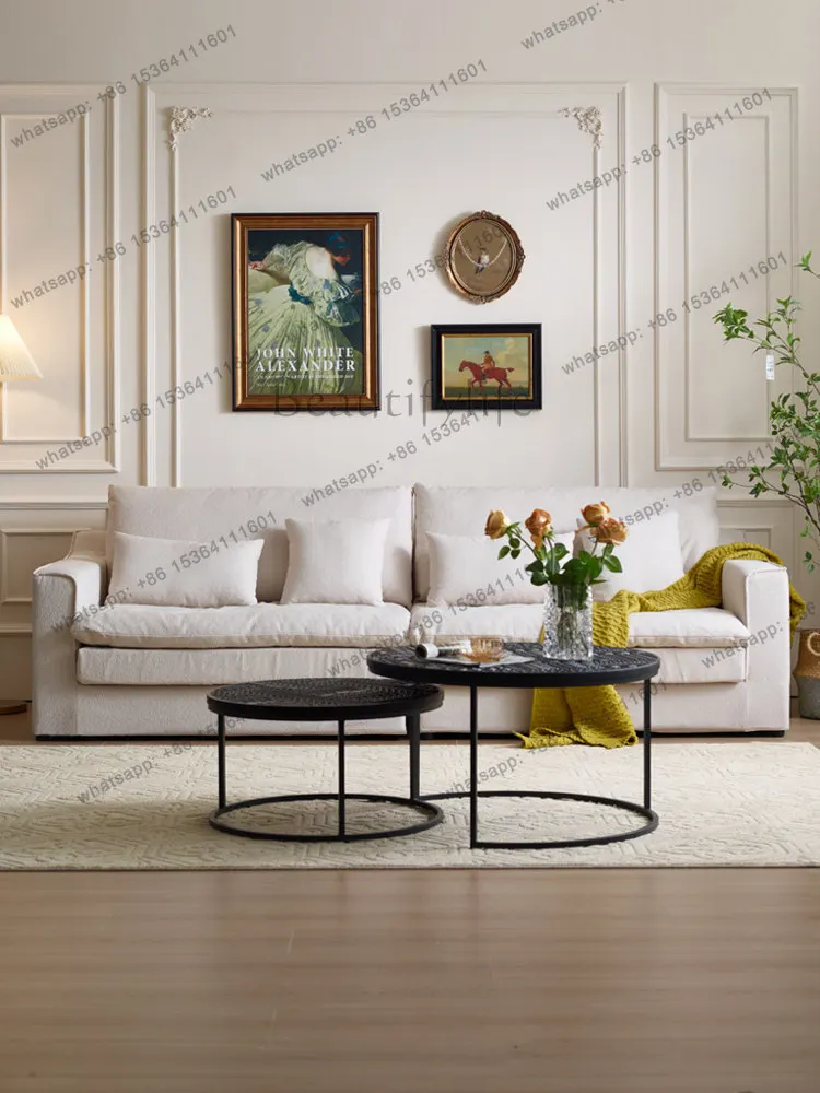 French style hug sofa cotton and linen fabric removable and washable French cream style four-person straight row sofa