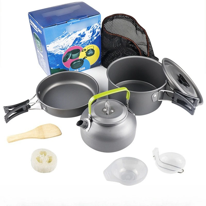 

Outdoor Camping Aluminum Alloy Portable Tableware Set Kettle Pot Frying Pan Cookware Mountaineering Picnic Travel Cooking Set