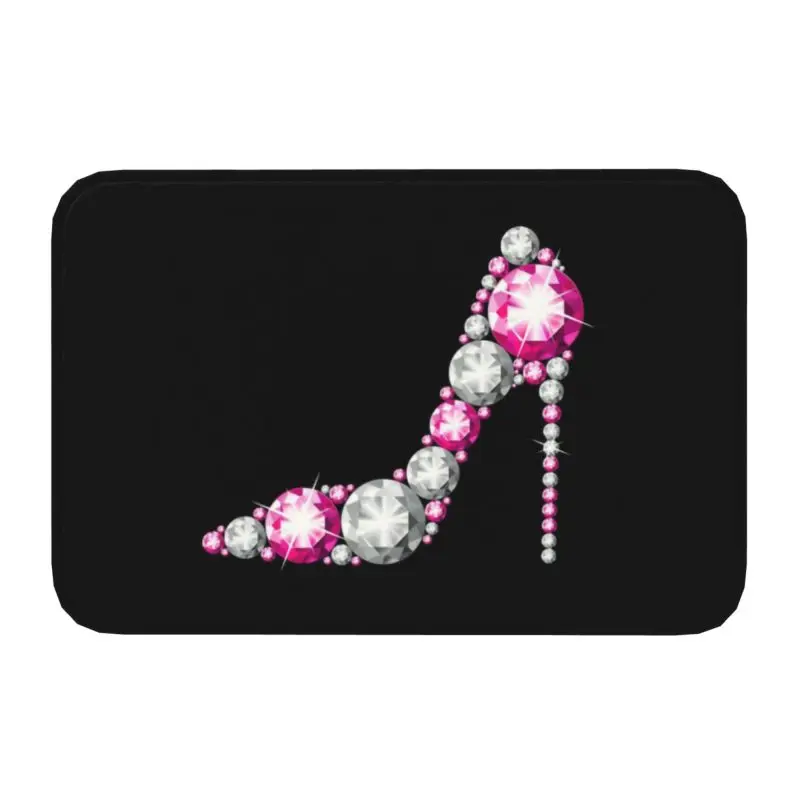 High Heel Shoe With Diamond Doormat Anti-Slip Entrance Bathroom Kitchen Floor Door Mat Crystal Rhinestone Bedroom Rug Carpet