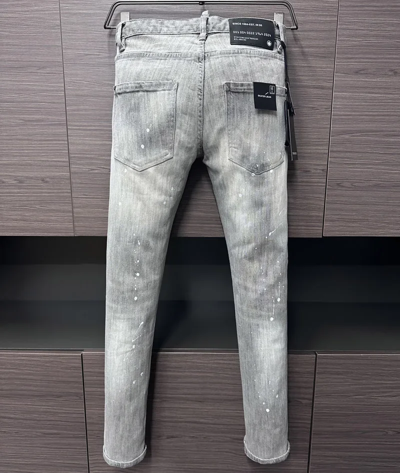 grey color D2 Men Jeans Cotton Denim Trousers Water Wash Casual d2 Coolguy Pants jeans Slim button Hole design for men 9922