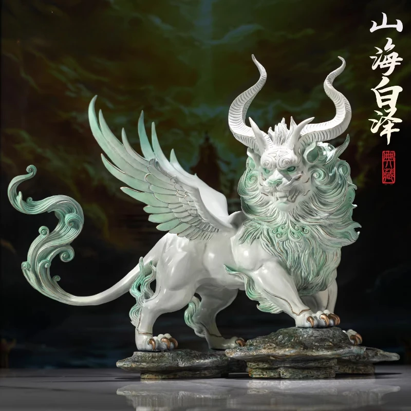 

Father of Copper Brass Craft Shanhaijing Divine Beast Bai Ze Ornament Home Porch Decoration Office Desktop Housewarming Gifts