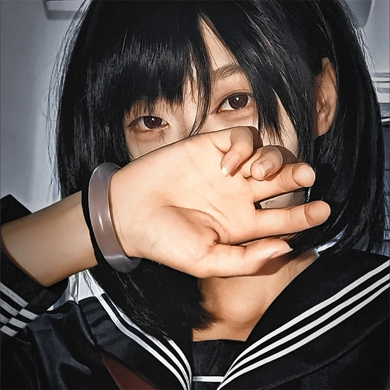 게임 사일런트 힐 F ‌ 시미즈 히나코 ‌   성인 코스프레 가발 짧은 검은 머리 내열성 합성 가발 할로윈 카니발 소품