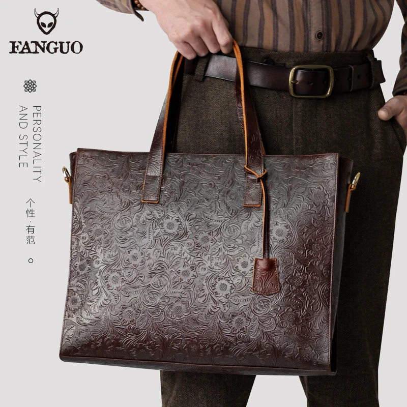 Luxury Soft Cowhide Handbag Briefcase Vintage Large Capacity Tote Bag Weekend Male Shoulder Messenger Crossbody Bag