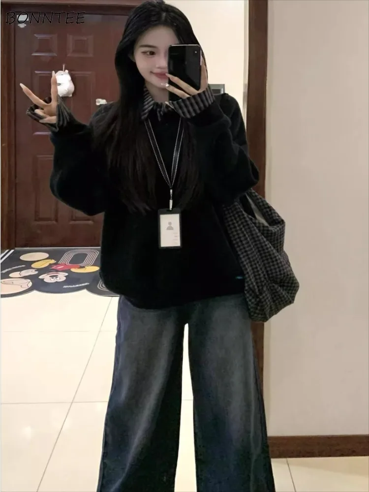 

Pullovers Women O-neck Casual Loose Daily Black Knitted Sweaters Autumn Winter All-match Ins Tops Korean Lazy Style Concise Chic