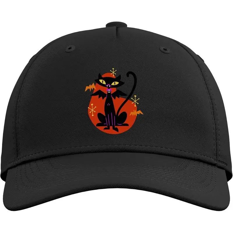 Vampire Black Cat w/Bat Wings Atomic Age Mid Century Retro Adjustable Baseball Hat