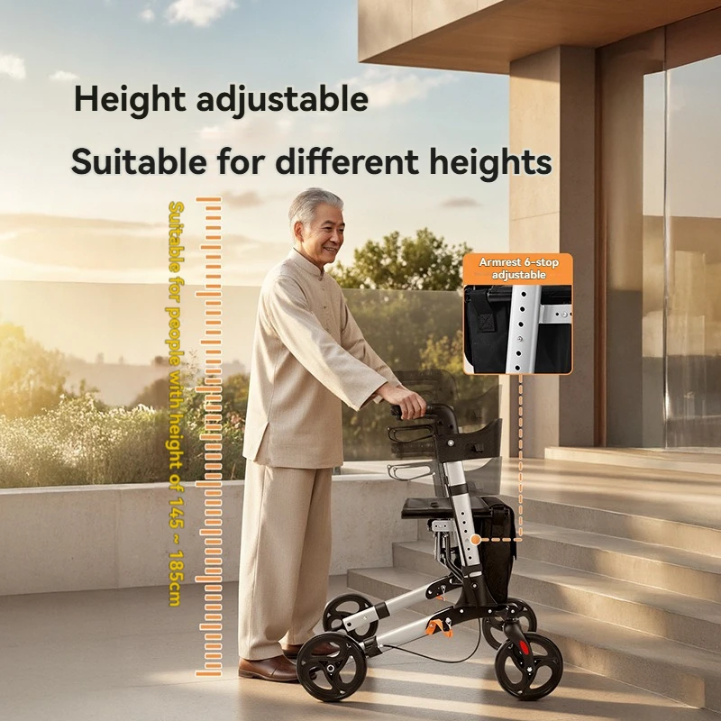 

Складной многофункциональный прогулочный самокат для пожилых людей с регулируемой высотой и устройством против падения