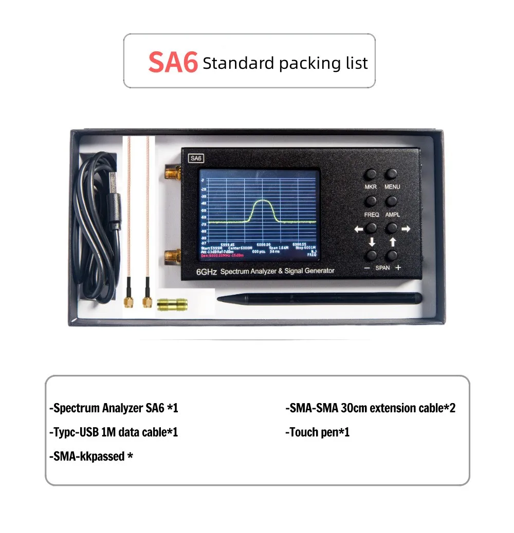 SA6 6GHz Digital Handheld Portable RF Spectrum Analyzer Signal Generator Antenna Frequency WiFi 2G 4G LTE CDMA GSM