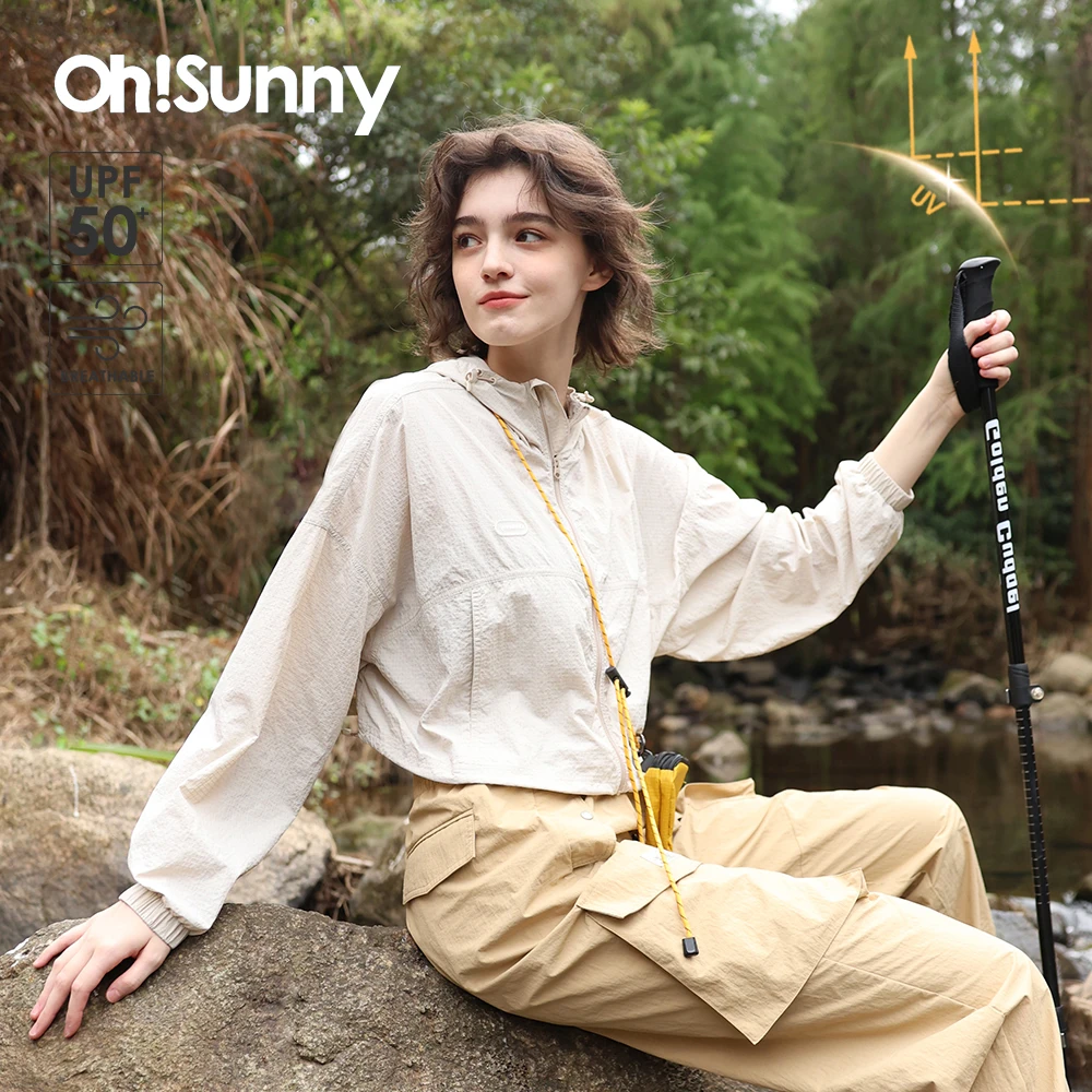 OhSunny Hiking Shirts Women Outdoor Sun Protective Jackets 2024 Summer New Fashion Anti-UV High Waist Loose Outwears for Woman