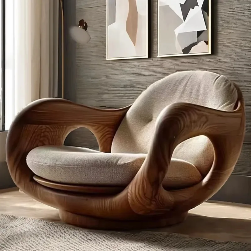Luxury single-seat solid wood cabin round wood chair, creative design leisure sofa, first-class and comfortable home villa