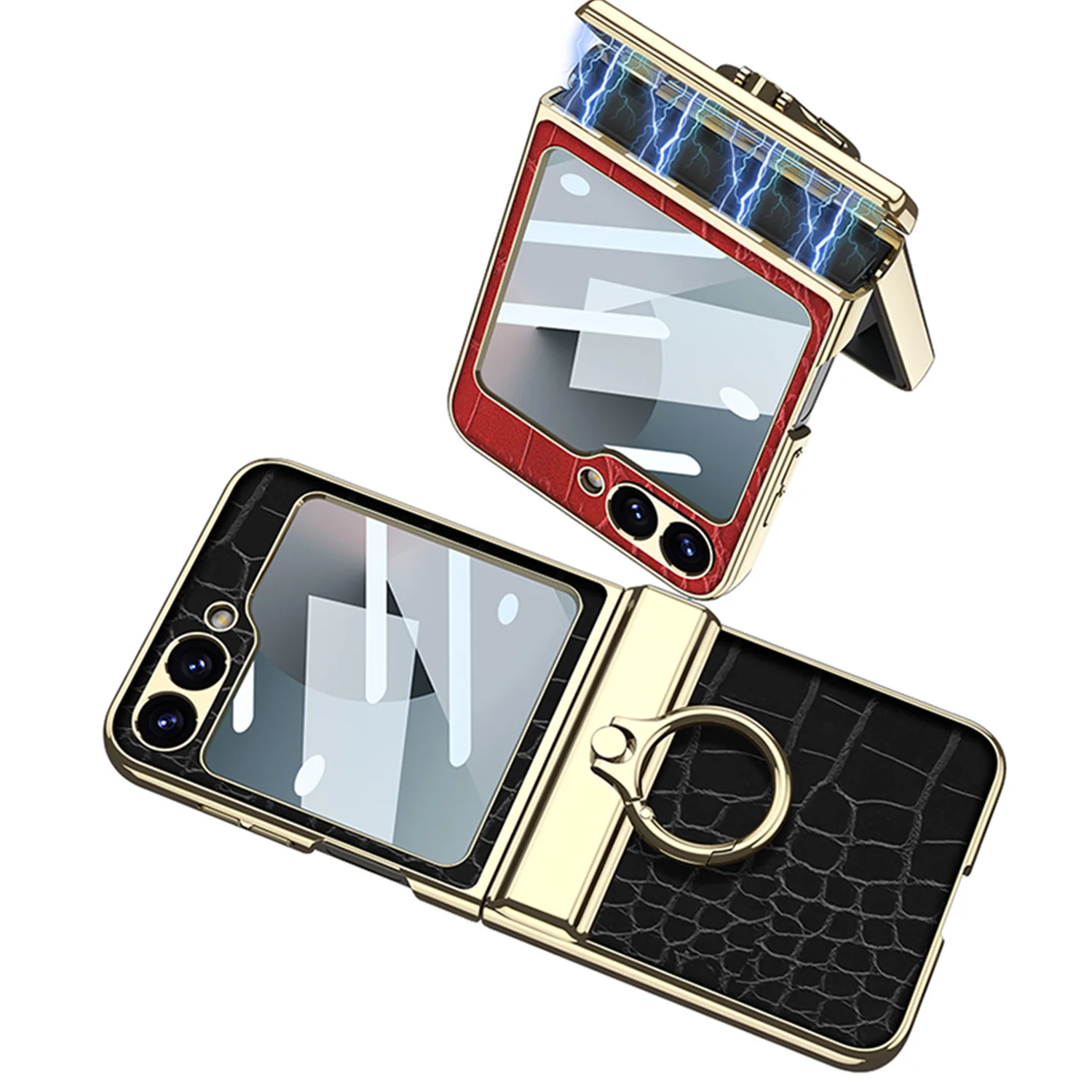 

Роскошный кожаный чехол с покрытием для Samsung Galaxy Z Flip 6, магнитный чехол-держатель с шарнирным кольцом в комплекте для Galaxy Z Flip 5, чехол