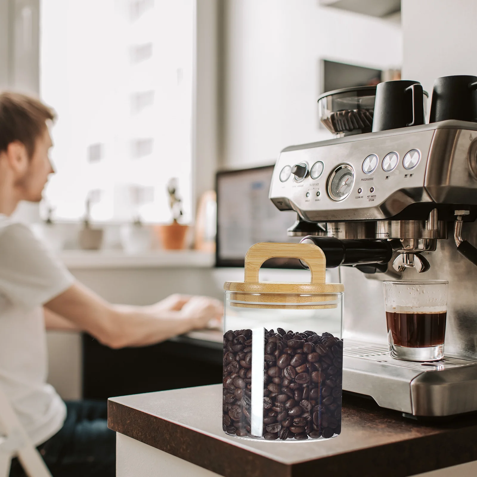 

Clear Glass Storage Container Coffee Bean Jar Airtight Glass Canister Bamboo Lid Handle Kitchen Salad Jars Clear Storage Jar