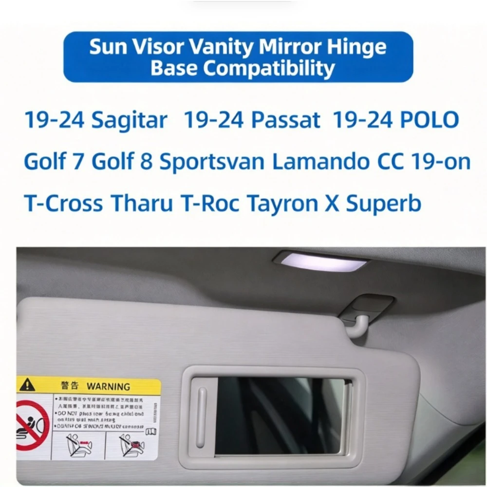 For Volkswagen Golf 2014-2024 Lamando Sagitar Passat T-Cross T-Roc Tharu Black Sun Visor Vanity Mirror Shaft Base