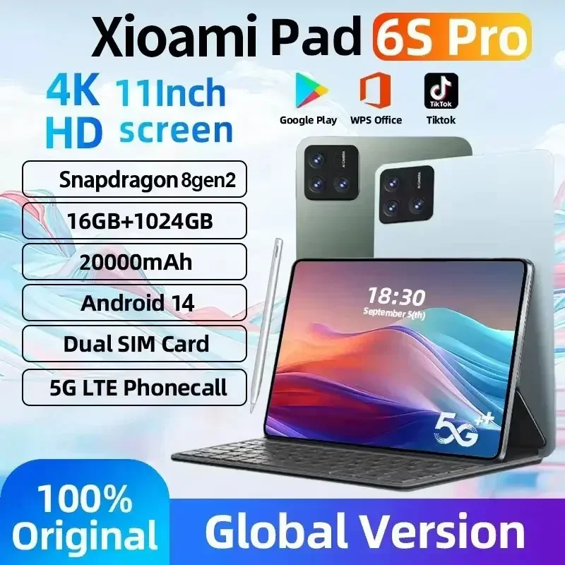 Global Version Original Xioami Pad 6S Pro Tablet 11inch HD 4K Android 14 16GB+1T 20000mAh 5G Dual SIM Bluetooth WiFi GPS Tablet