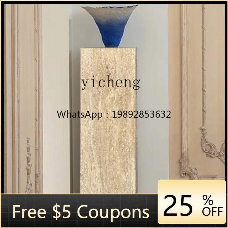 H3-24   marble base sculpture table, living room, homestay ornament, antique yellow cave stone pillar