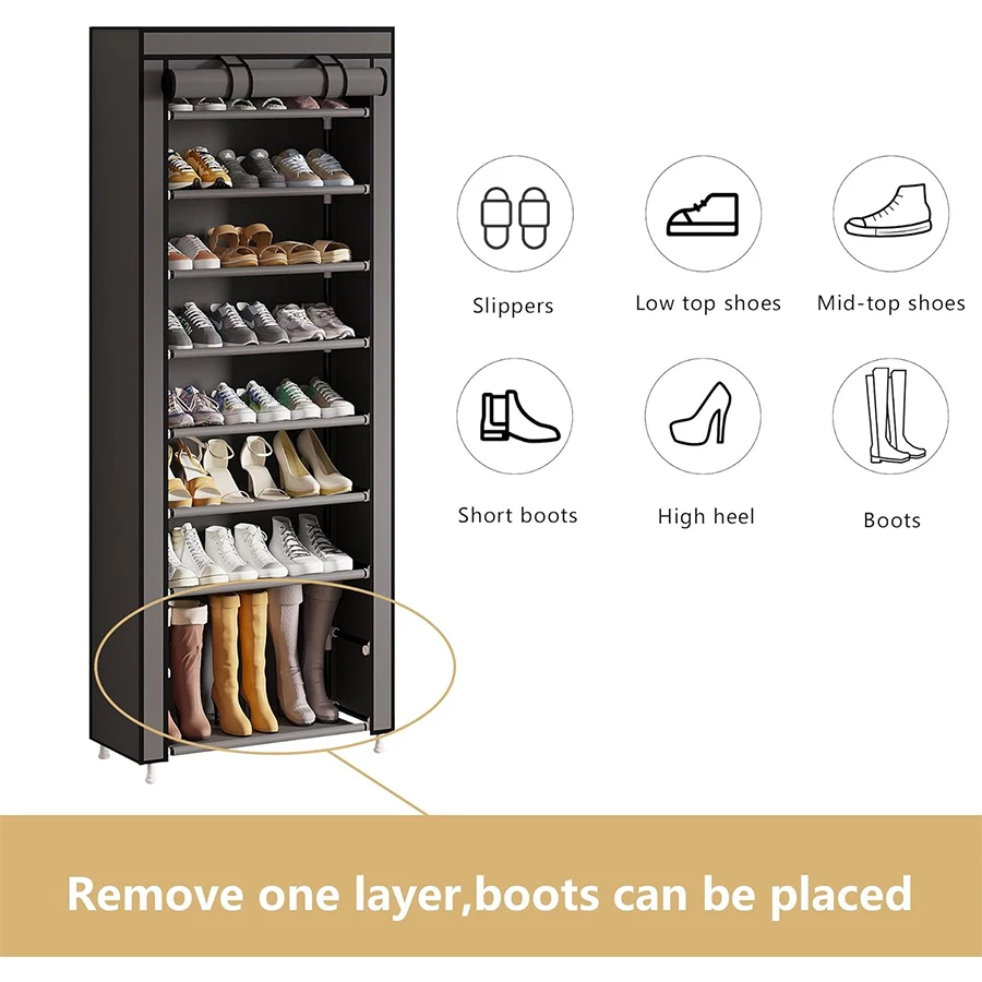 Shoe Rack with Fabric Cover with 9 Levels Shoe Organizers, Steel Structures and Plastic Connectors,for Storing and Storing Shoes view 5