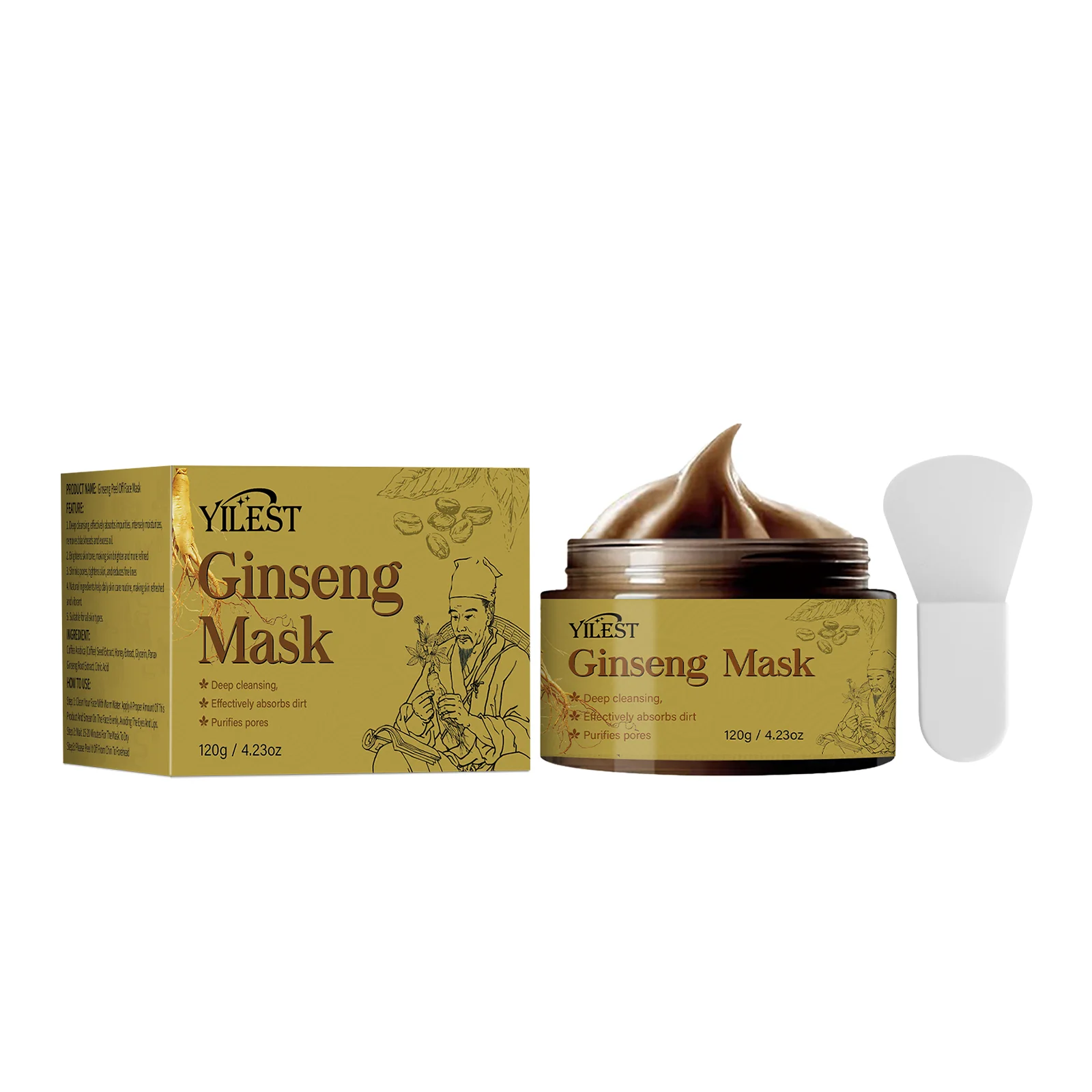 YILEST Ginseng Peel Off Face Mask 120g - Deep Cleansing, Purifies Pores, Firming & Anti-Aging, Nourishing Facial Care