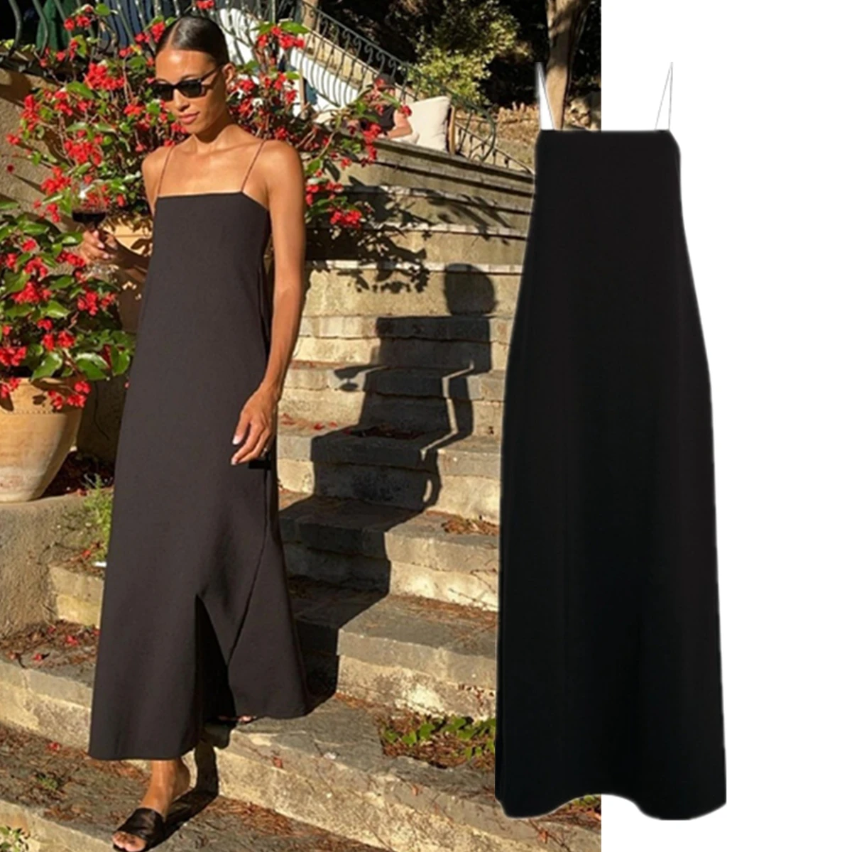 

Maxdutti Summer Minimalist Fashion Black Suspender Dress Women French Retro Elegant Evening Dresses Party Dresses Vestidos