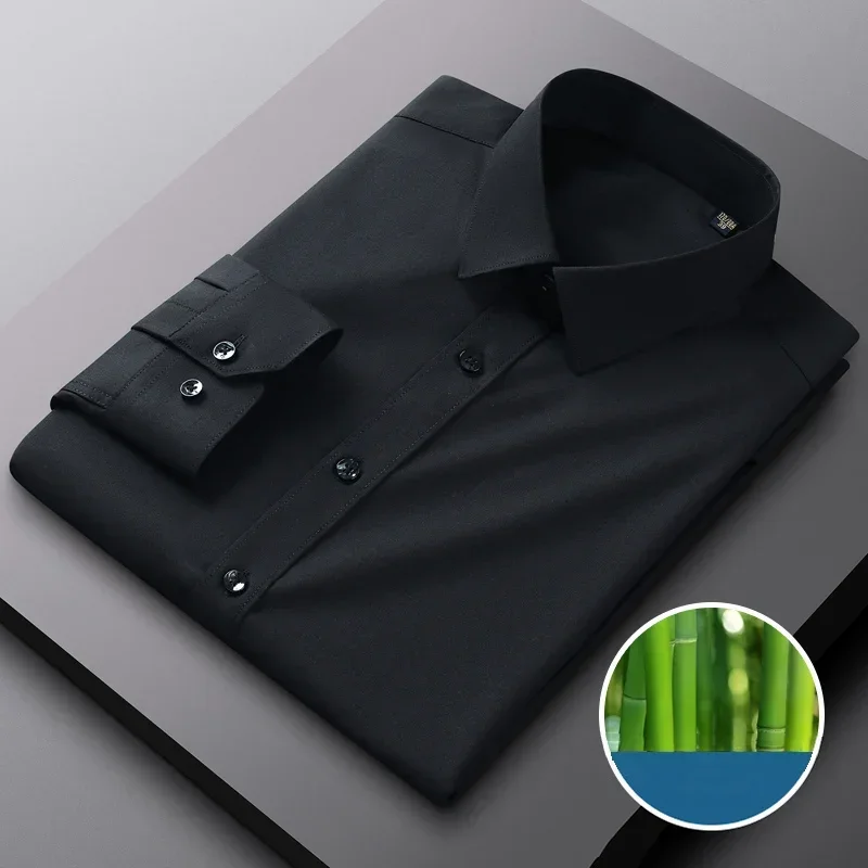

TFETTERS Brand 2025 Spring Casual Dress Shirt Men Bamboo Fabric Business Long Sleeves Plain Shirt Men Solid Polos Para Hombre
