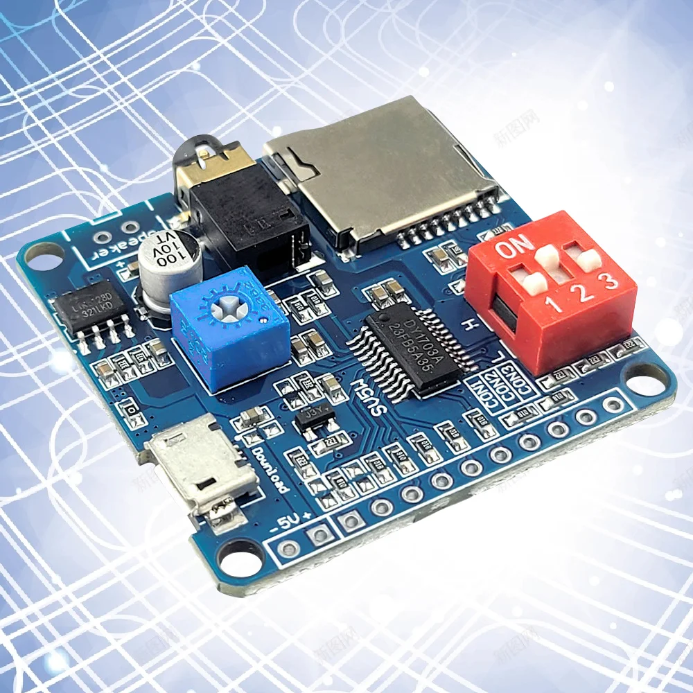 DY1703A Voice Sound Module for Arduino MP3 Player Module D Amplifier Board 5W 8M Storage SD/TF Card UART I/O Trigger Class