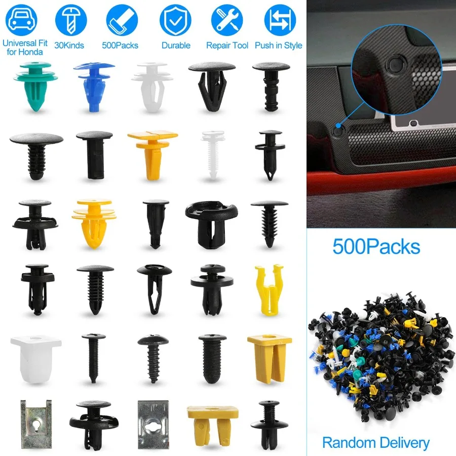 

500Packs Bumper Fastener Rivets 30 Kinds Bumper Push Clips Fender Replacement
