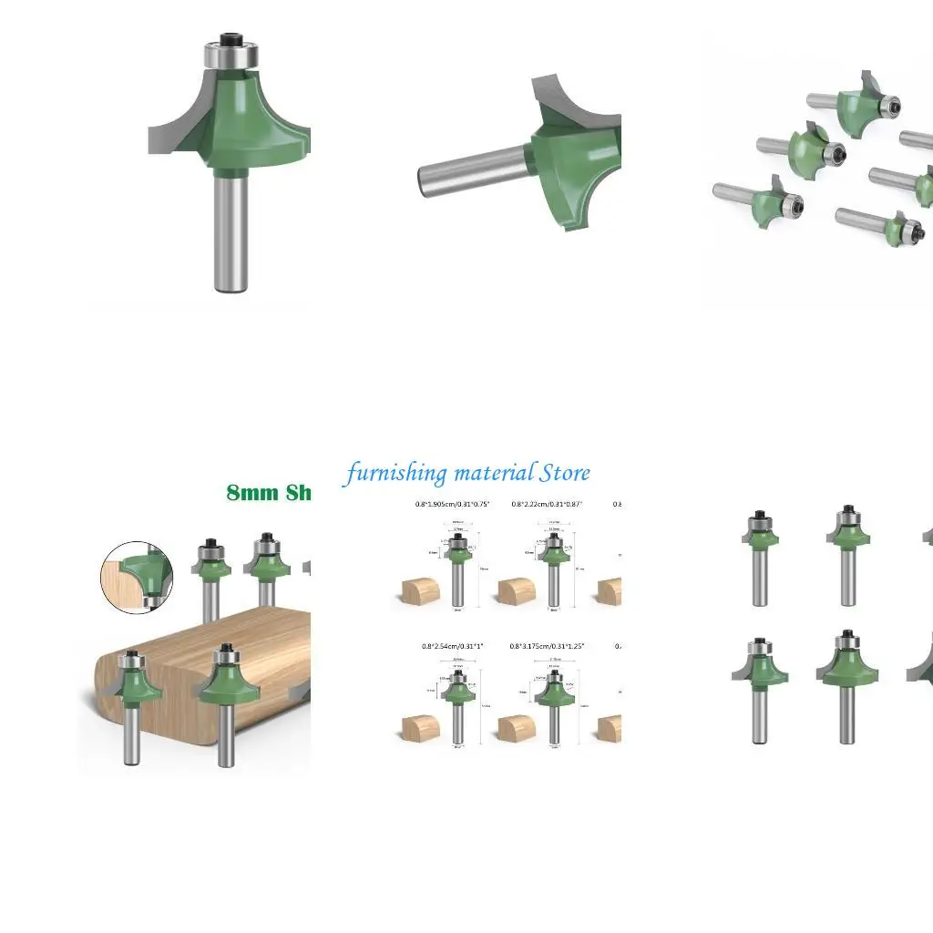 

Y5GD 8mm Shank 6pcs Roundover Router Bits for Edge Processing Milling Cutter