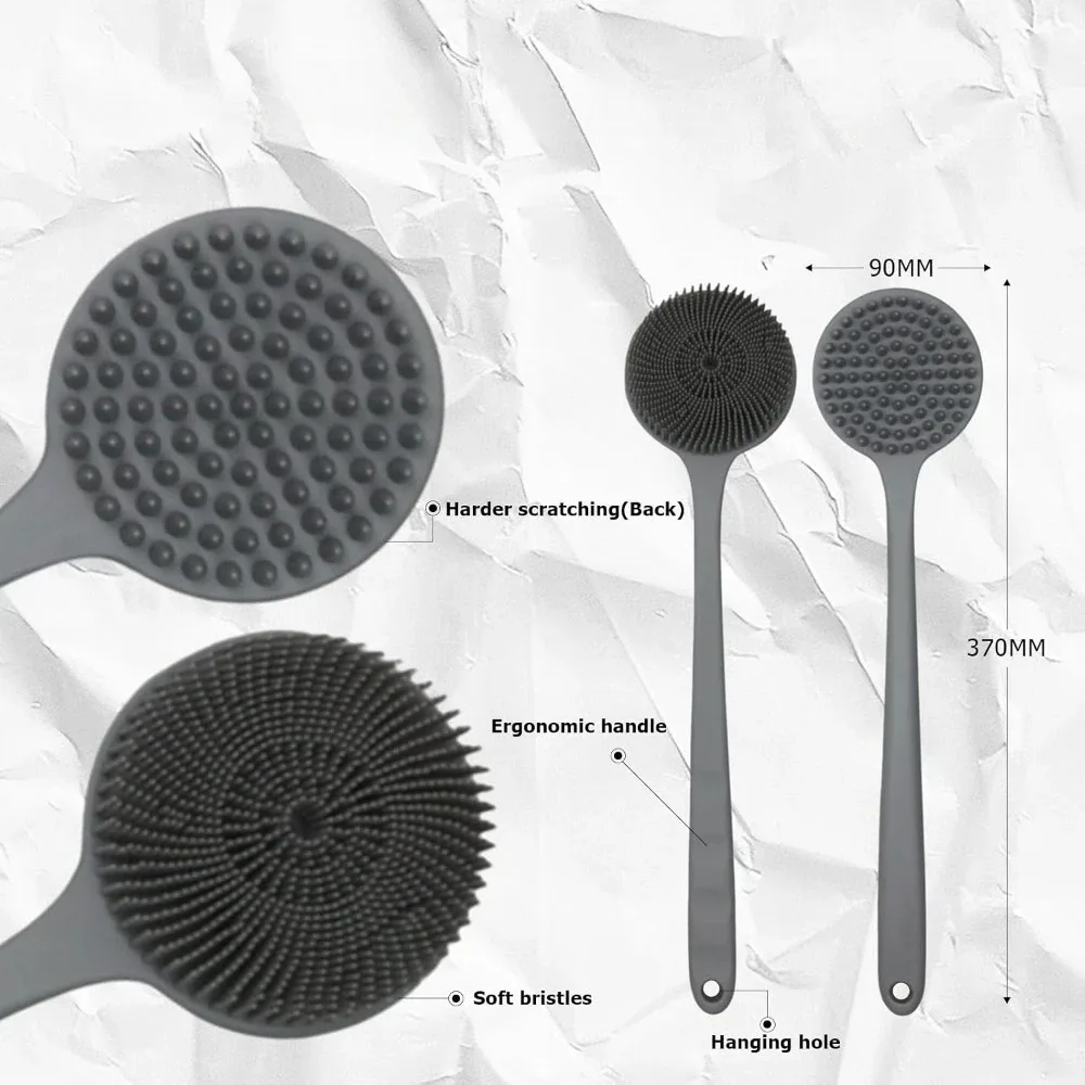 Silicone Back Scrubber Long Handle Bath Brush Double Sided Body Washer Shower Skin Exfoliator Massage Brush Deep Clean Bath Tool