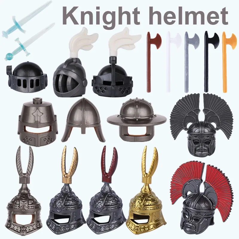 Medieval Military Accessories Building Blocks Roman Soldiers Figures Army Weapon Castle Knight Helmet Sword Bricks Gift Children