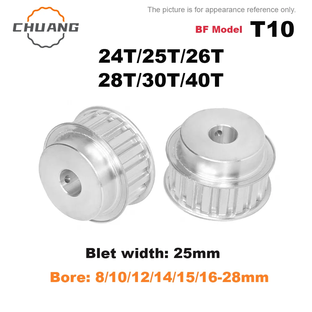 BF T10 Timing Pulley 24T/25T/26T/28T/30T/40T BF Type T10 Synchronous Wheel pitch 10mm Bore 8mm-30mm Belt Width 25mm