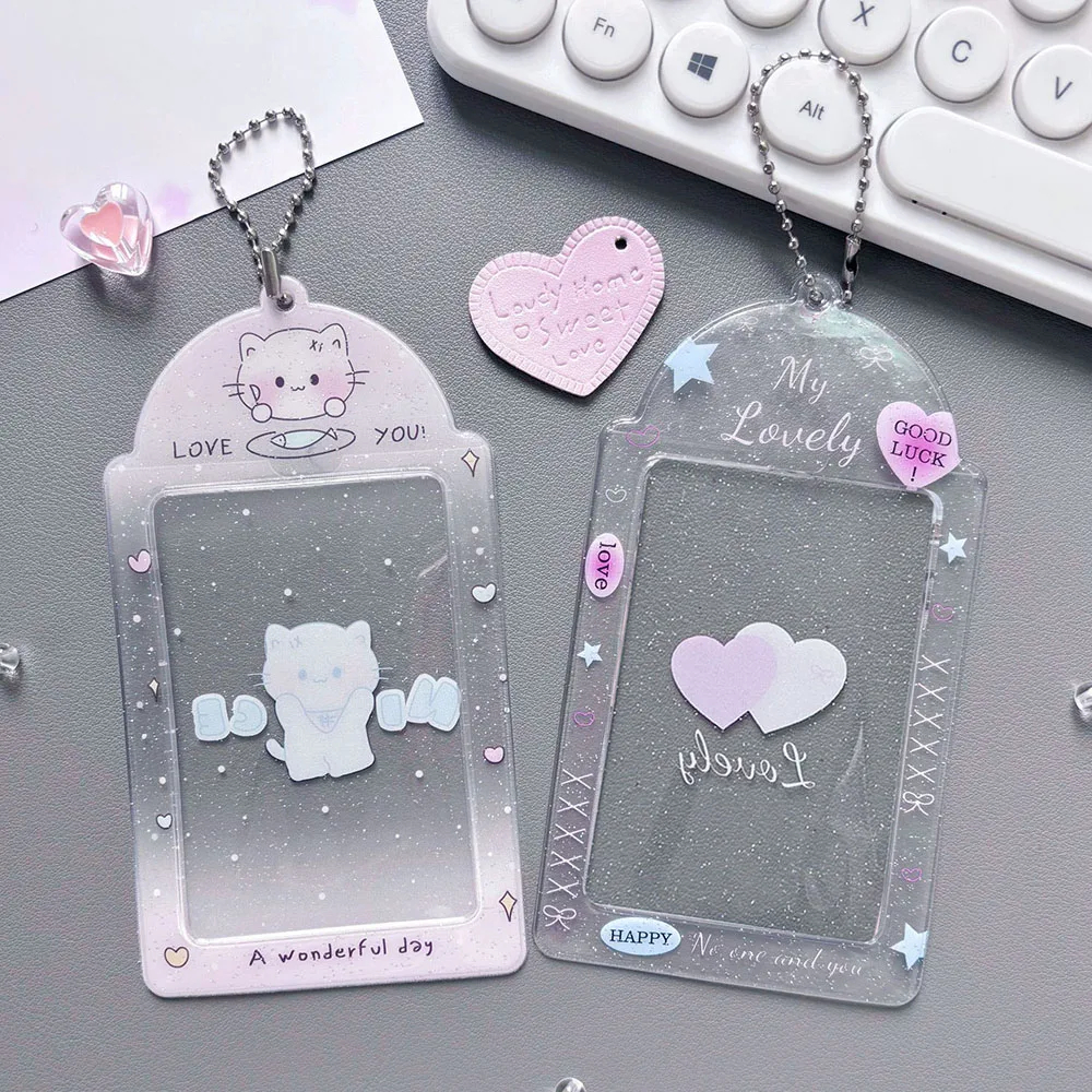 INS Clear Photocard Holder Ins Idol Photo Card Protector Bag Pendant 3 Inch Glitter Cartoon Card Holder ID Holder Photo Sleeve