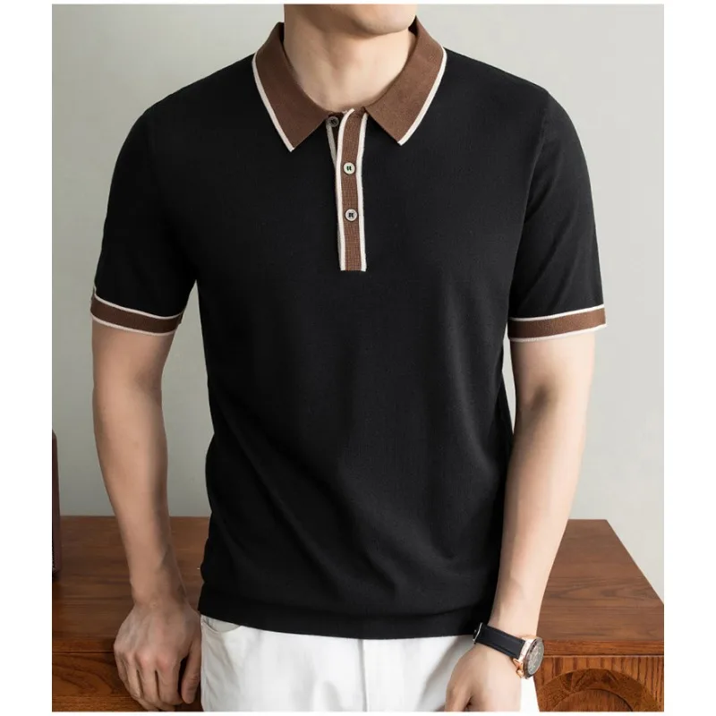 Luxury Men's Polo Shirts Tshirt Silk Casual Vintage Short Sleeve Top Premium Blend Summer