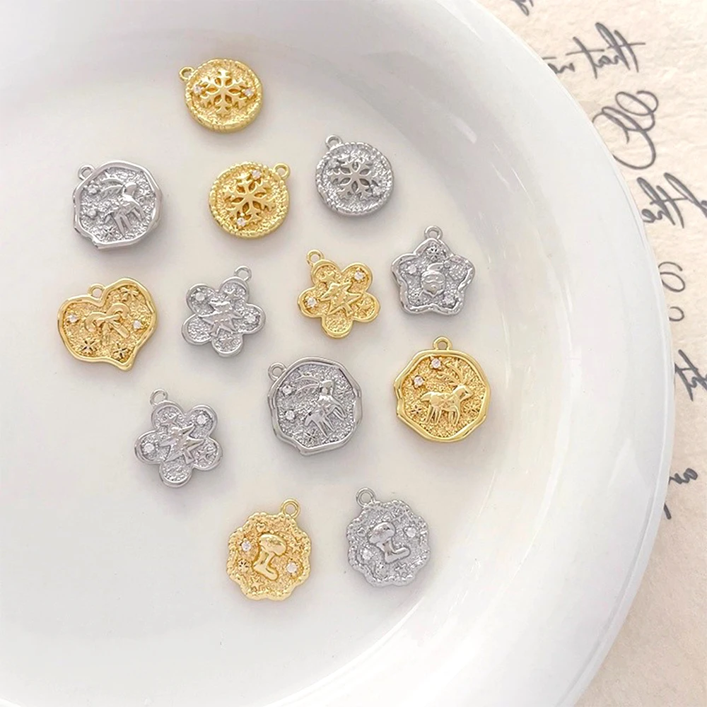 

4 шт., простой рождественский кулон в виде диска с латунным покрытием, инкрустированный золотом и цирконом, сделай сам, модные ювелирные аксессуары, материалы