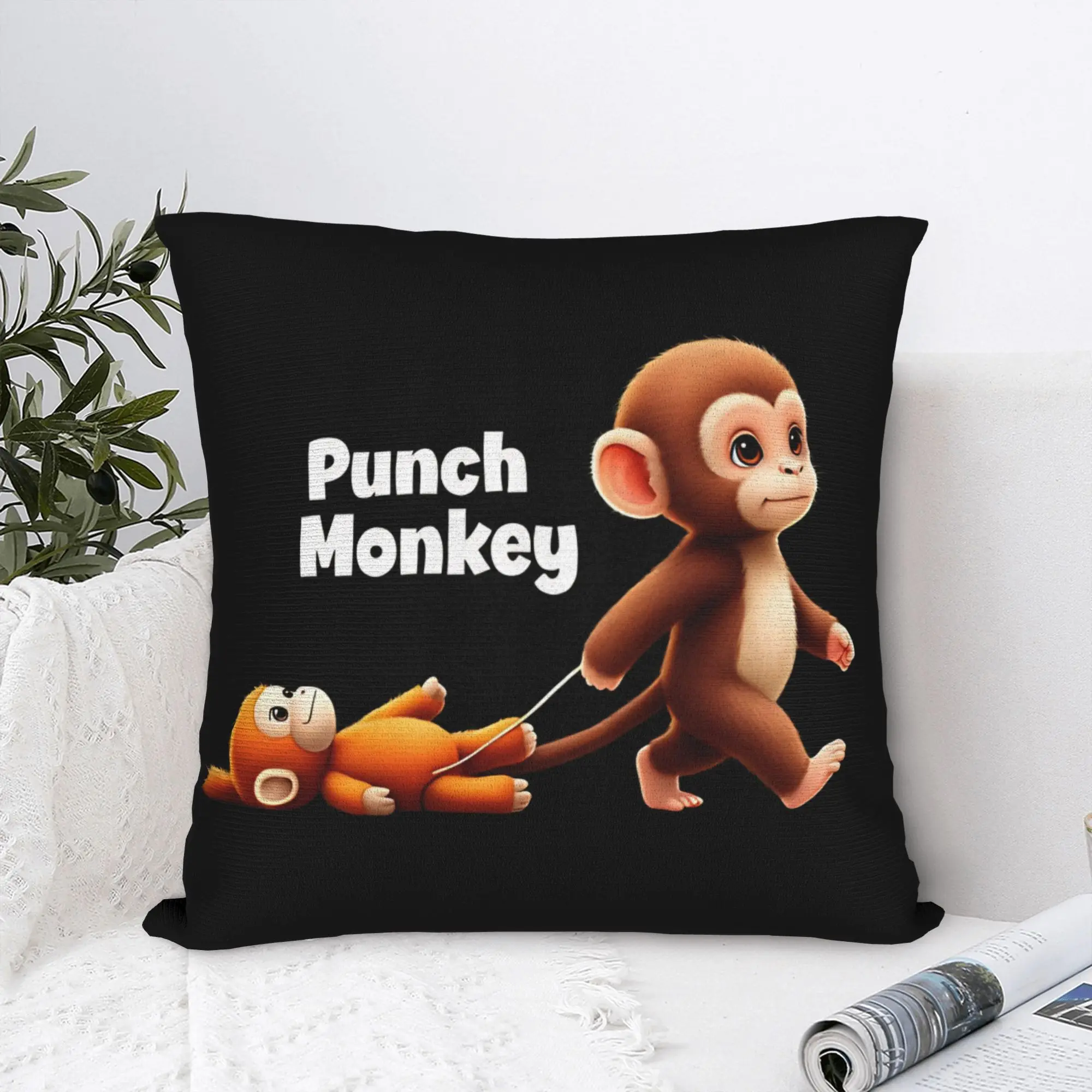 Punch Monkey  Square Pillow Covers Polyester Home Animal Cushion Cover Creative Decor Throw Pillow Case 40*40